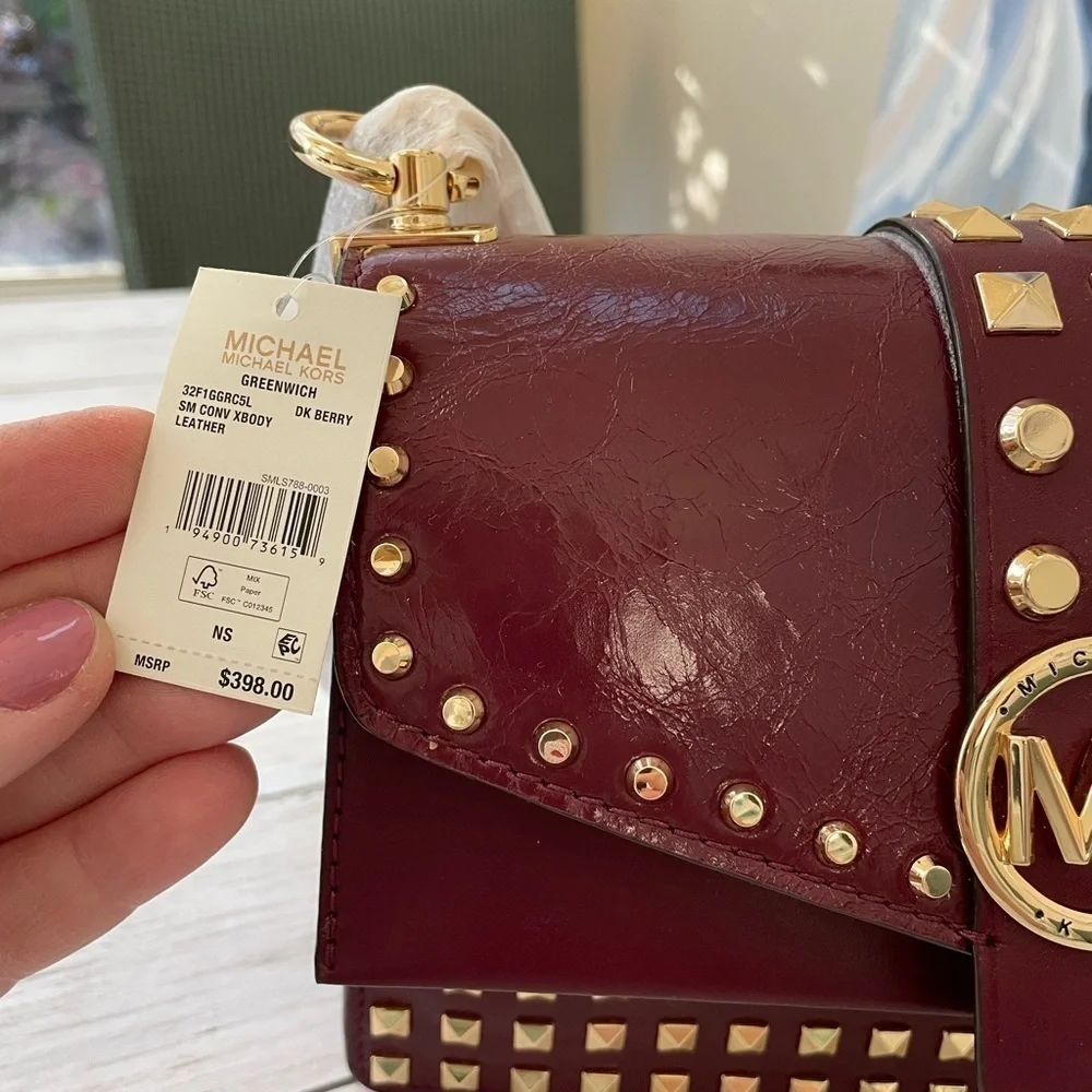 Michael Kors Patent Leather Greenwich Crossbody Bag Burgandy Purse NWT $… - Picture 6 of 12
